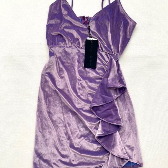 Kendall + Kylie Front Wrap Cascading Mini Dress Lavender Aqua - Picture 2 of 4